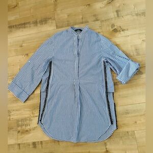 Zara Woman’s Top Blouse Blue Stripe Long Sleeves cotton blend Size S